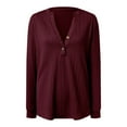 thumbnail image 5 of Long Sleeve Shirts for Women Button Up V-Neck Fashion Jacquard Solid Color Blouses 2025 Fall Dressy Casual Loose Tunic Tops, 5 of 5