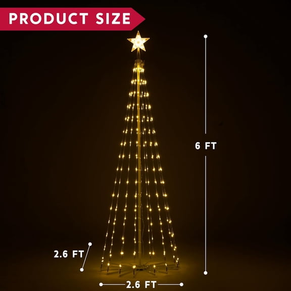 JOIEDOMI LED Christmas Cone Tree Lights, 6FT Outdoor Lighted Tree with 8 Lighting Modes & Star Topper, Christmas Decorations for Yard Porch Garden Holiday Decor, Multicolor