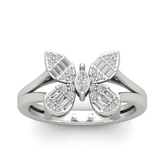 Araiya Sterling Silver Round and Marquise Diamond Butterfly Band Ring (1/2 cttw, I-J Color, I2-I3 Clarity), Size 7
