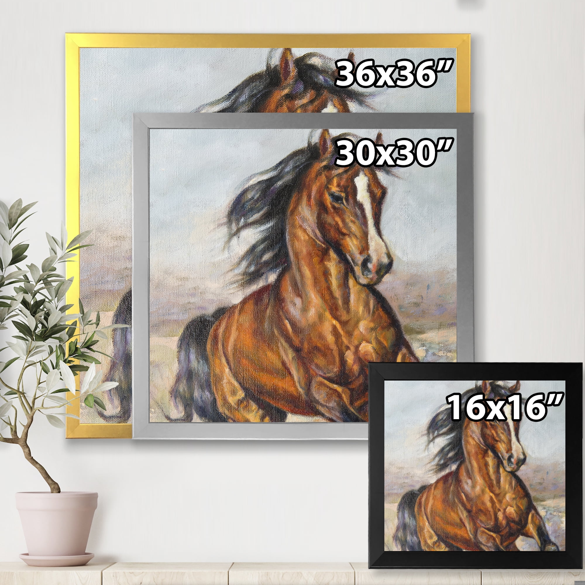 Designart 'Close Up Portrait Of A Horse In The Race' Farmhouse Framed Art Print