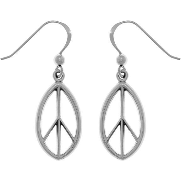 Jewelry Trends Sterling Silver Oval Peace Sign Dangle Earrings