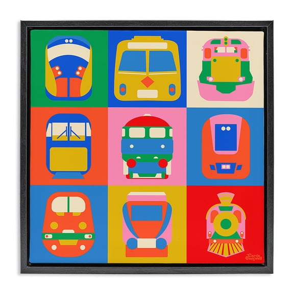 Stupell Industries Modern Various Bold Vehicles Black Floating Frame Canvas Art, 25 x 25, by Carrie Cantwell