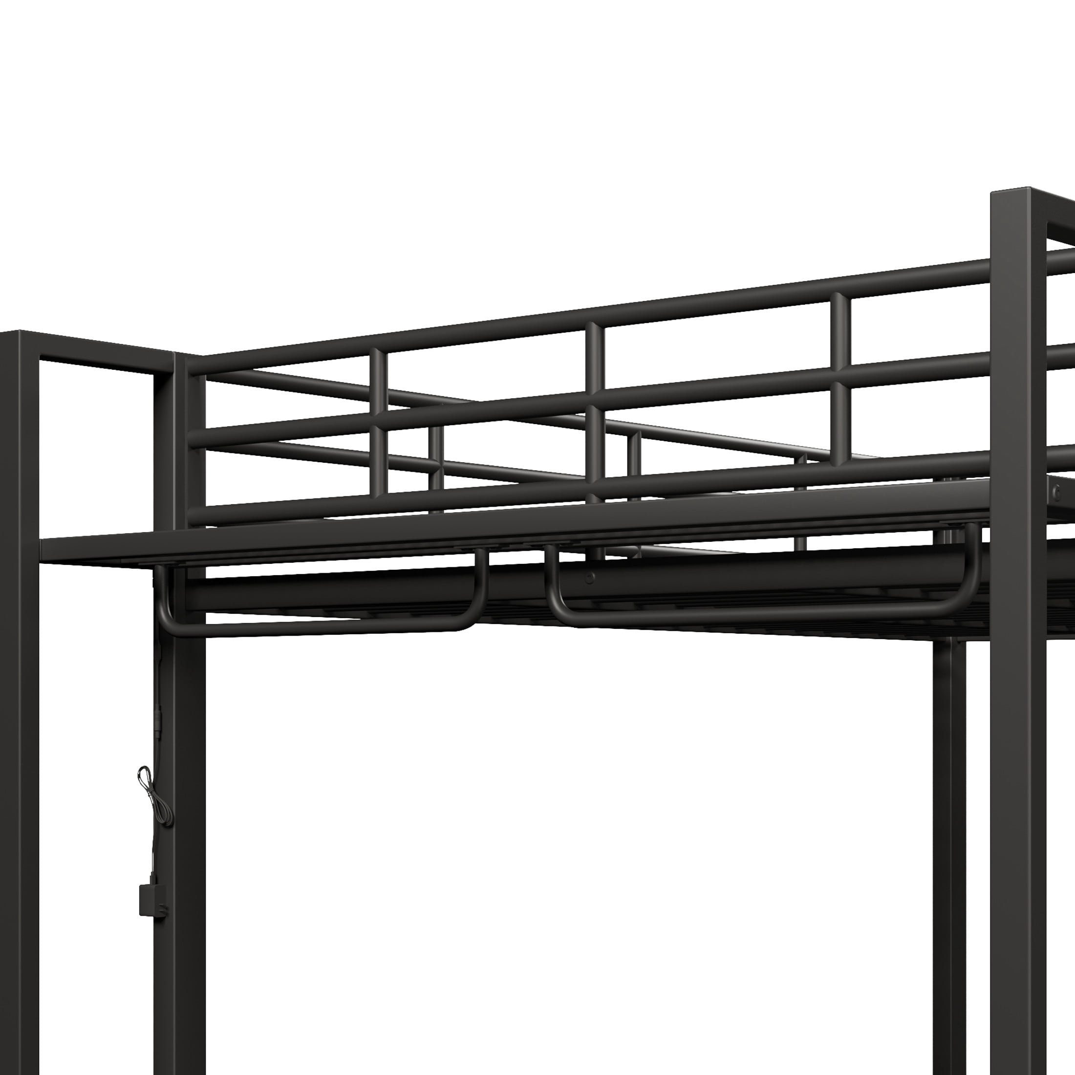 Noble House Queen Size Metal Bunk Bed with LED Lights, Mesh Storage Shelves and Clothes Hooks, Black