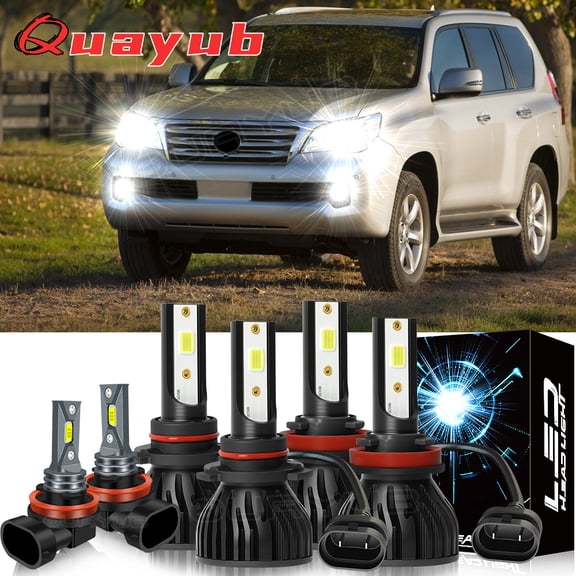 Bright 6000k Quayub Bulbs For Lexus GX460 2010-2013 White LED Headlight Hi/Lo Beam   Fog Light 6 Bulbs Kit