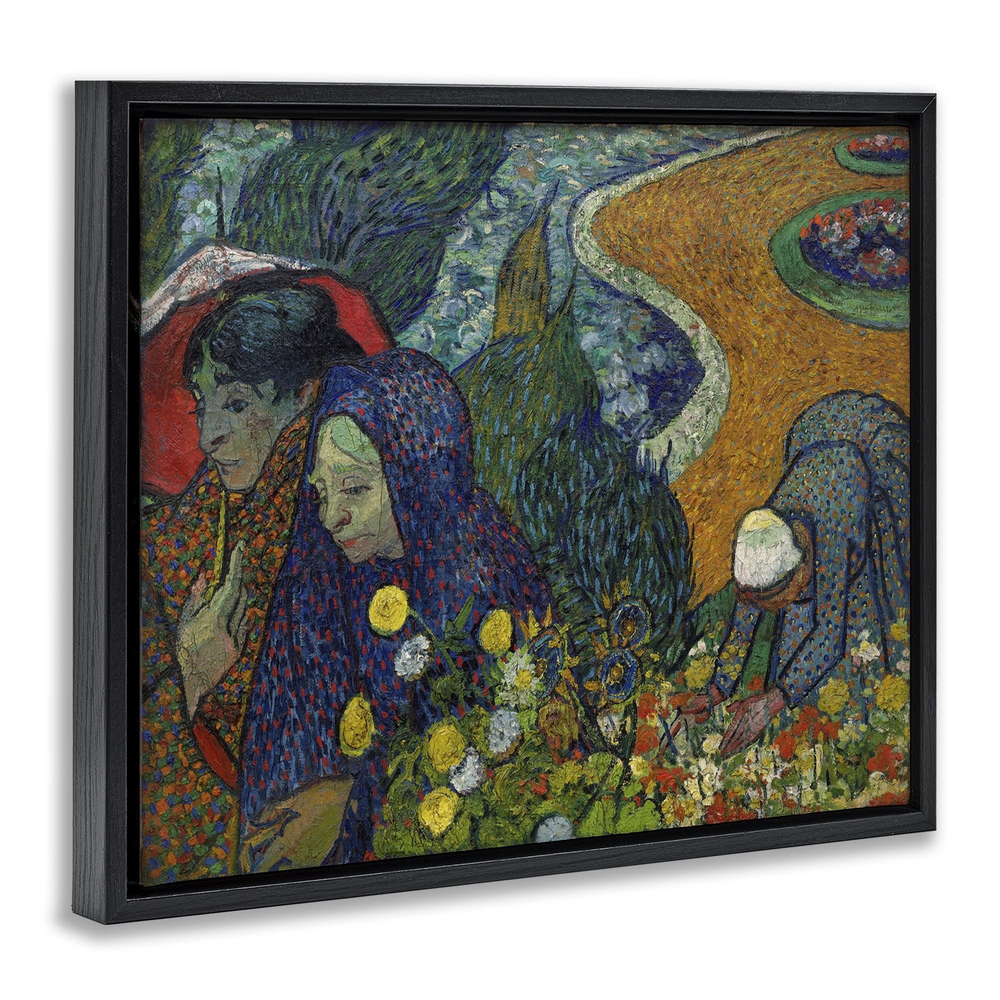 Stupell Industries Van Gogh Memory of Garden at Etten People Painting Black Floater Framed Canvas Art Print Wall Art, 21 x 17
