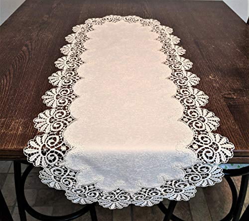 Doily Boutique Table Runner with Gold European Lace and Antique Fabric Size 34 x 15 inches