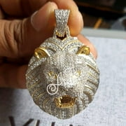Aishvi Jewels 2Ct Round Brilliant Cut Genuine Certified Moissanite Iced Lion Face Hip Hop Pendant Lion Pendant Necklace 14k Yellow Gold Over Birthday Gift