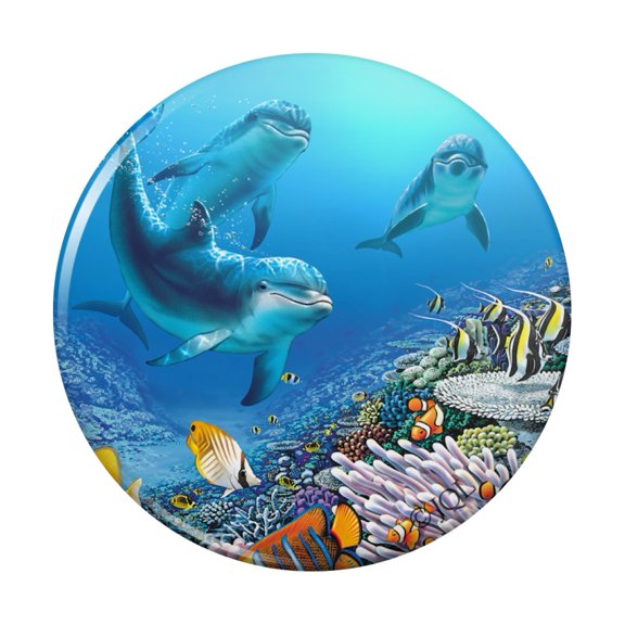 Ocean Underwater Dolphins Scuba Diving Reef Pinback Button Pin