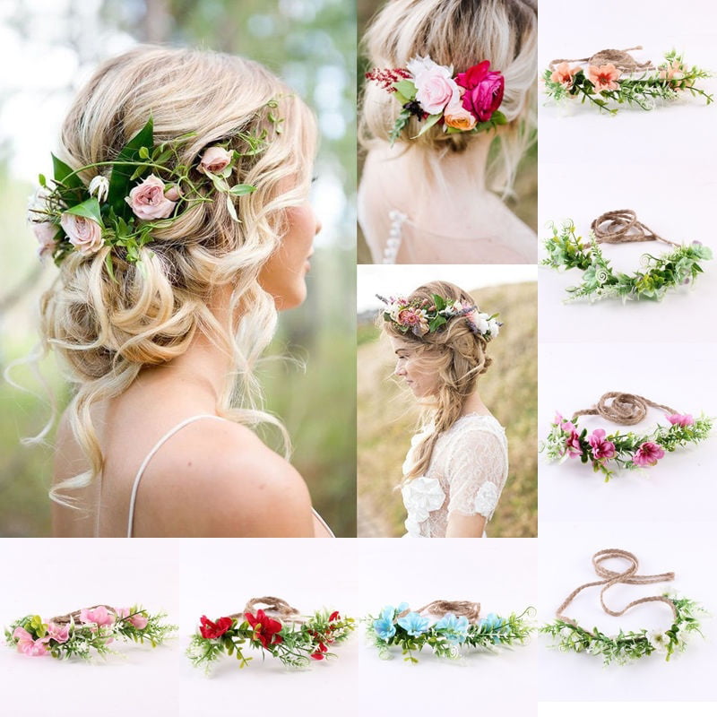 Women Beach Wedding Flower Hair Garland Crown Headband Floral Wreath Hairband