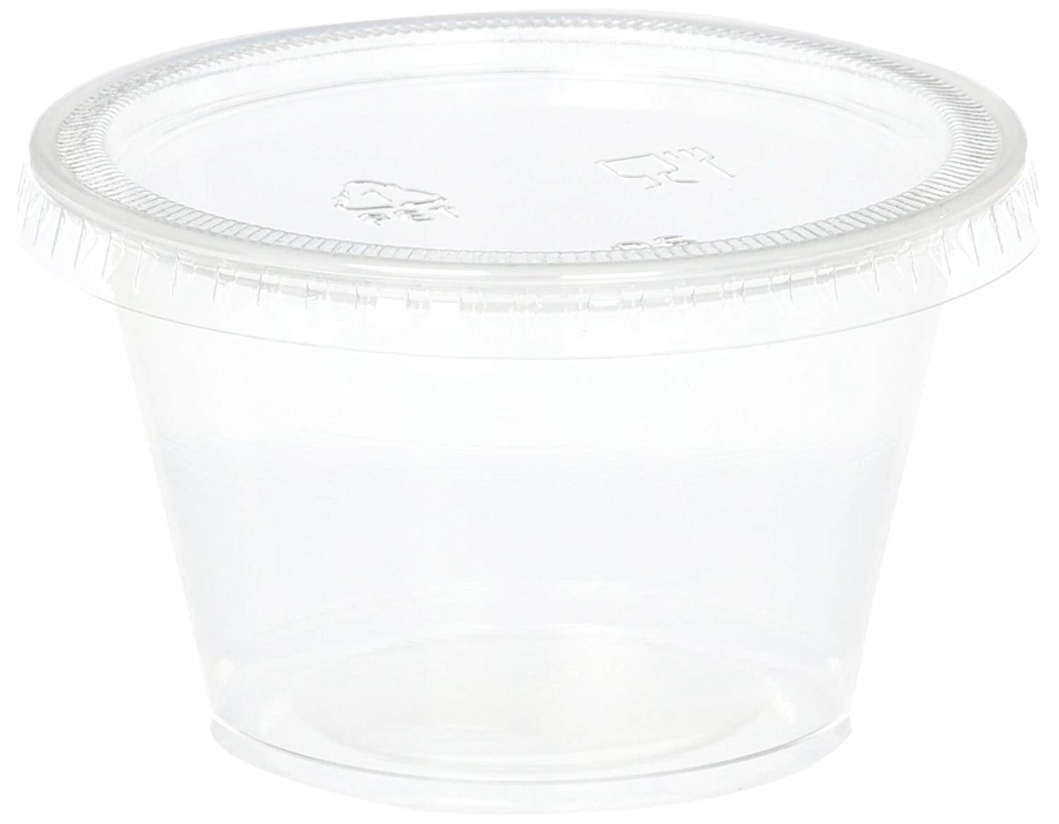 Jello Shot Cups Salad Dressing Souffle Portion Sampling Sample Cup 50, Clear B-KIND Disposable 4oz Plastic Condiment Cups with Lids 
