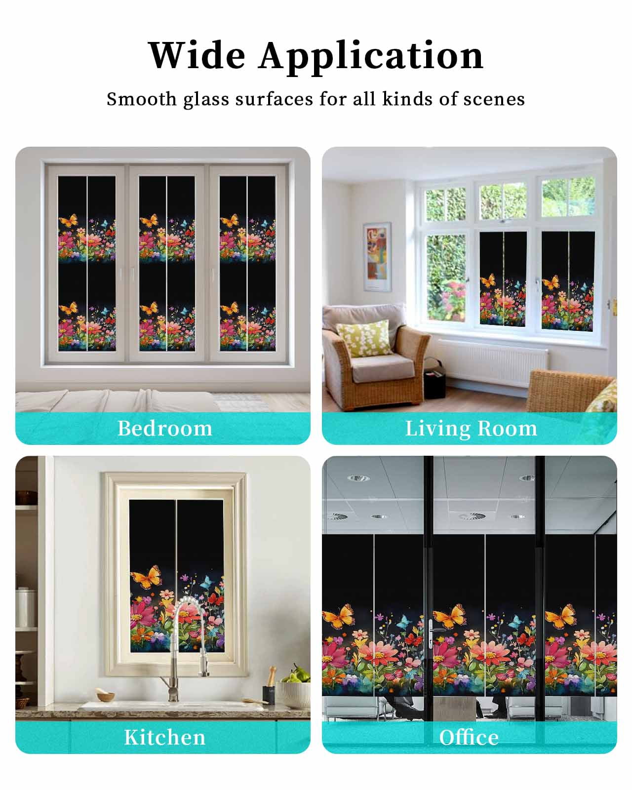 Window Privacy Film Elegant Spring Floral Stained Glass Window Film Decorative Sun Block Window Cover Pastoral Flowers Window Clings Static Adhesive Sticker for Bathroom 35.4"x78.7"