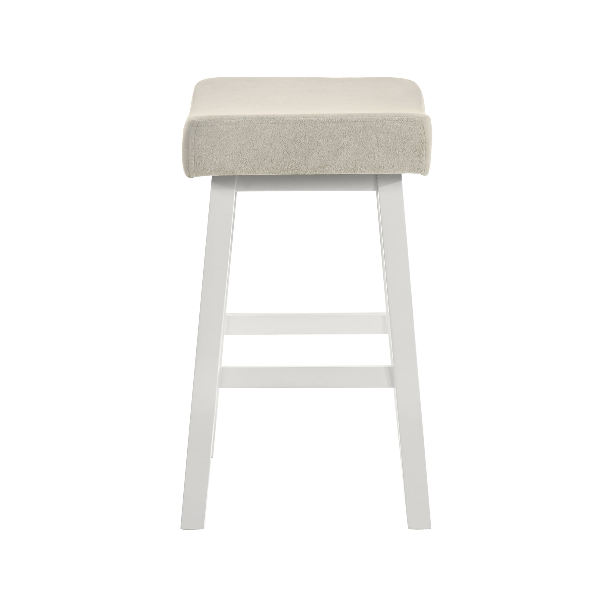 Lenon Modern Farmhouse Wood Counter Height Kitchen Bar Stool in White Finish with Cream Fabric Upholstered Seat - Set of 4