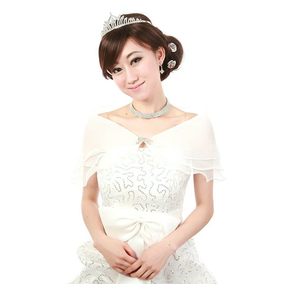 COOLHOOD White Elegant Multi Layer Tulle Shawl Rhinestones Wedding Wrap Bridal
