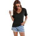 thumbnail image 2 of SAYFUT Women's Plus Size Short Sleeves T-shirt Summer Soild Color Casual Tunic Tops Deep V Neck Tops T-shirts Blouse Black/White/Green,S-3XL, 2 of 8