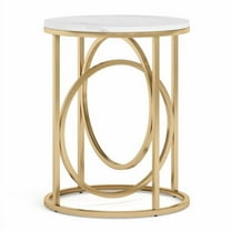 20” Round End Table for Living Room, Modern Marble Side Table with Gold Metal Frame, White and Gold Accent Table, 26-Inch Tall Narrow Nightstand for Bedroom