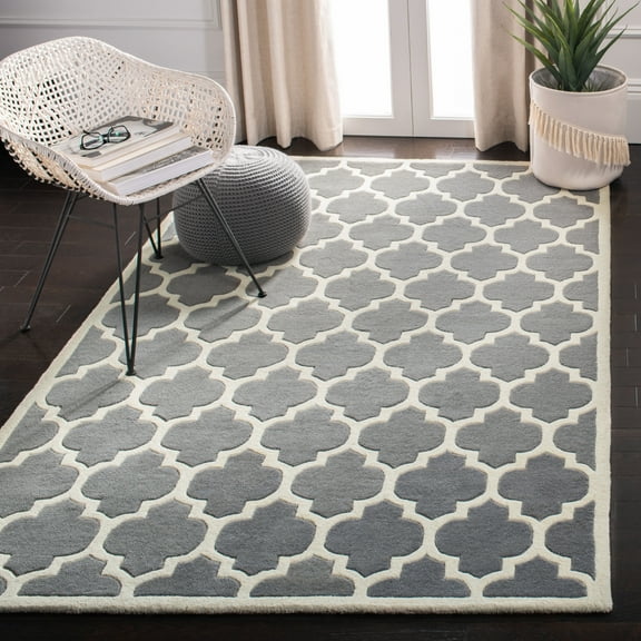 SAFAVIEH Chatham Freddy Geometric Wool Area Rug, Dark Gray/Ivory, 10' x 14'