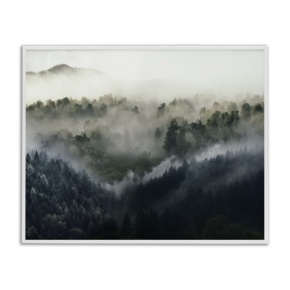 Stupell Industries Contemporary Foggy Green Mountain Peaks White Framed Giclee Art, 20 x 16, by Ziwei Li