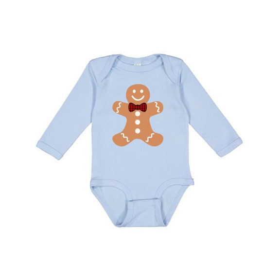Inktastic Cute Gingerbread Man with Red Plaid Bowtie Boys or Girls Long Sleeve Baby Bodysuit