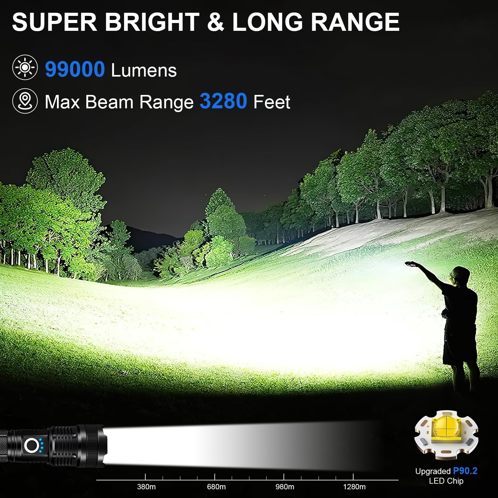 3 Pack Rechargeable Flashlights High Lumens  990000lm Super Bright Led Flashlight Adjustable Flash Light With 5 Modes & Usb Cable Waterproof Handheld For Home Camping Outdoor