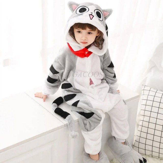 Pijama Kigurumi para niñas y niños, pijamas navideños de animales para niños de 4, 6, 8, 10 y 12 años, ropa de dormir de invierno para niños, disfraz de gato unicornio