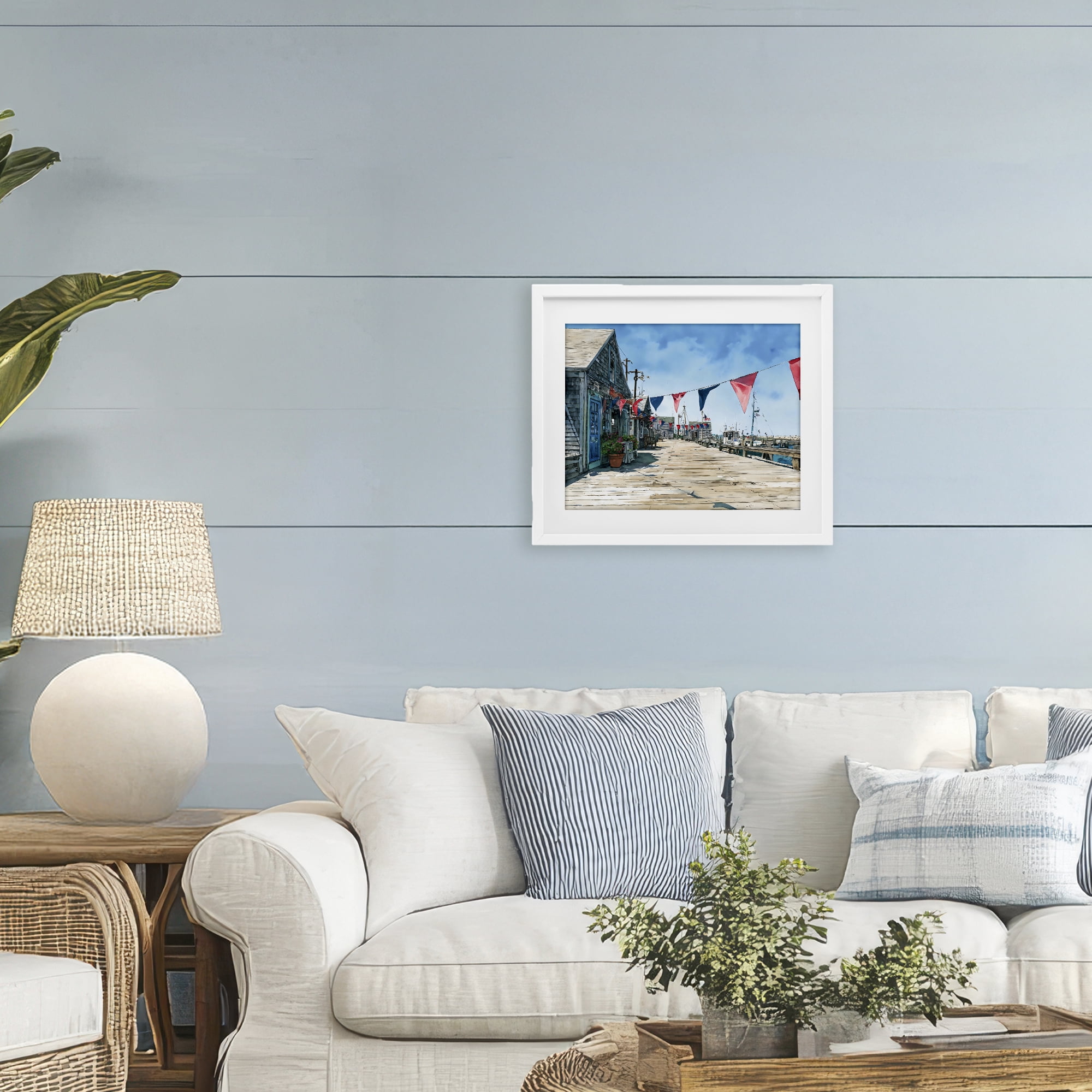 Stupell Industries Seaside Fishing Wharf White Framed Print Under Glass, design by Franklyn Gregory