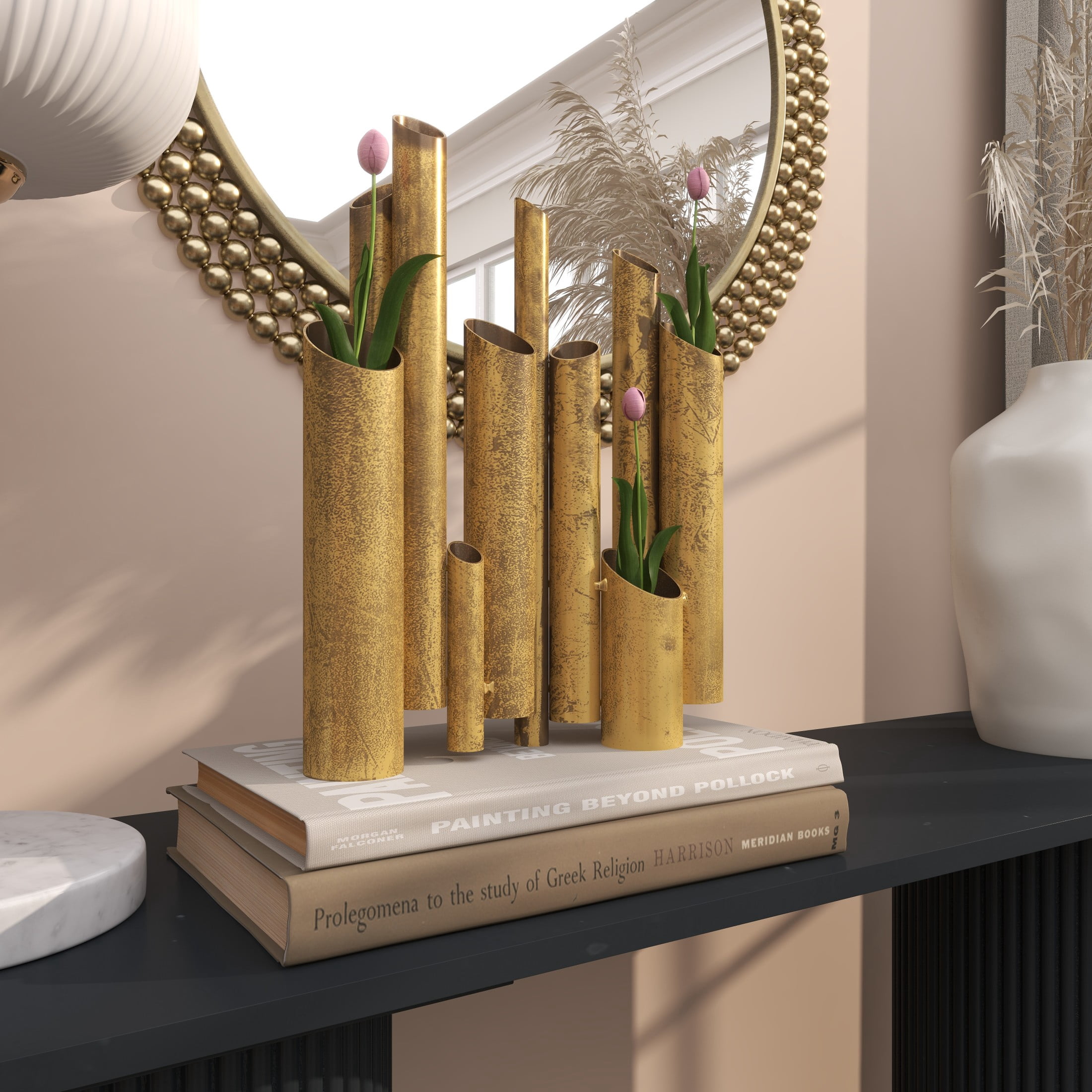 CosmoLiving by Cosmopolitan 14" Organ Pipe Gold Metal Vase