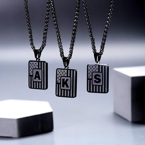 Gun Black 26 Letter Square Brand Pendant Men's Stainless Steel Necklace Gift