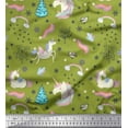 thumbnail image 1 of Soimoi Green Cotton Duck Fabric Unicorn & Rainbow Nature Print Fabric by the Yard 42 Inch Wide, 1 of 1
