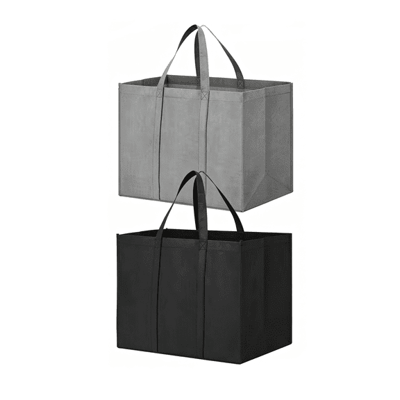 HKquanlin 2 Pack Large Foldable Grocery Tote Bags, Black & Gray, 16.14×10.24×12.99 in, Heavy Duty Reusable Shopping Bags