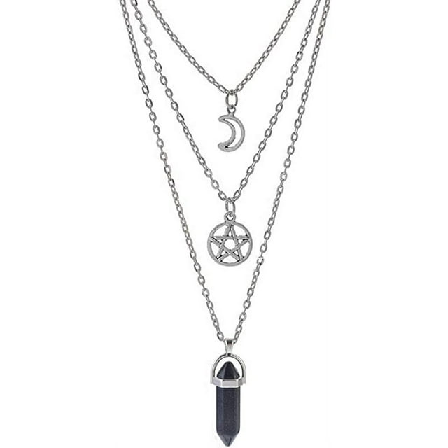 Collar de pentagrama de luna, collar multicapa, colgante gótico, juego de collar de aleación para mujeres y niñas, regalos para el día de San Valentín y el día de la madre