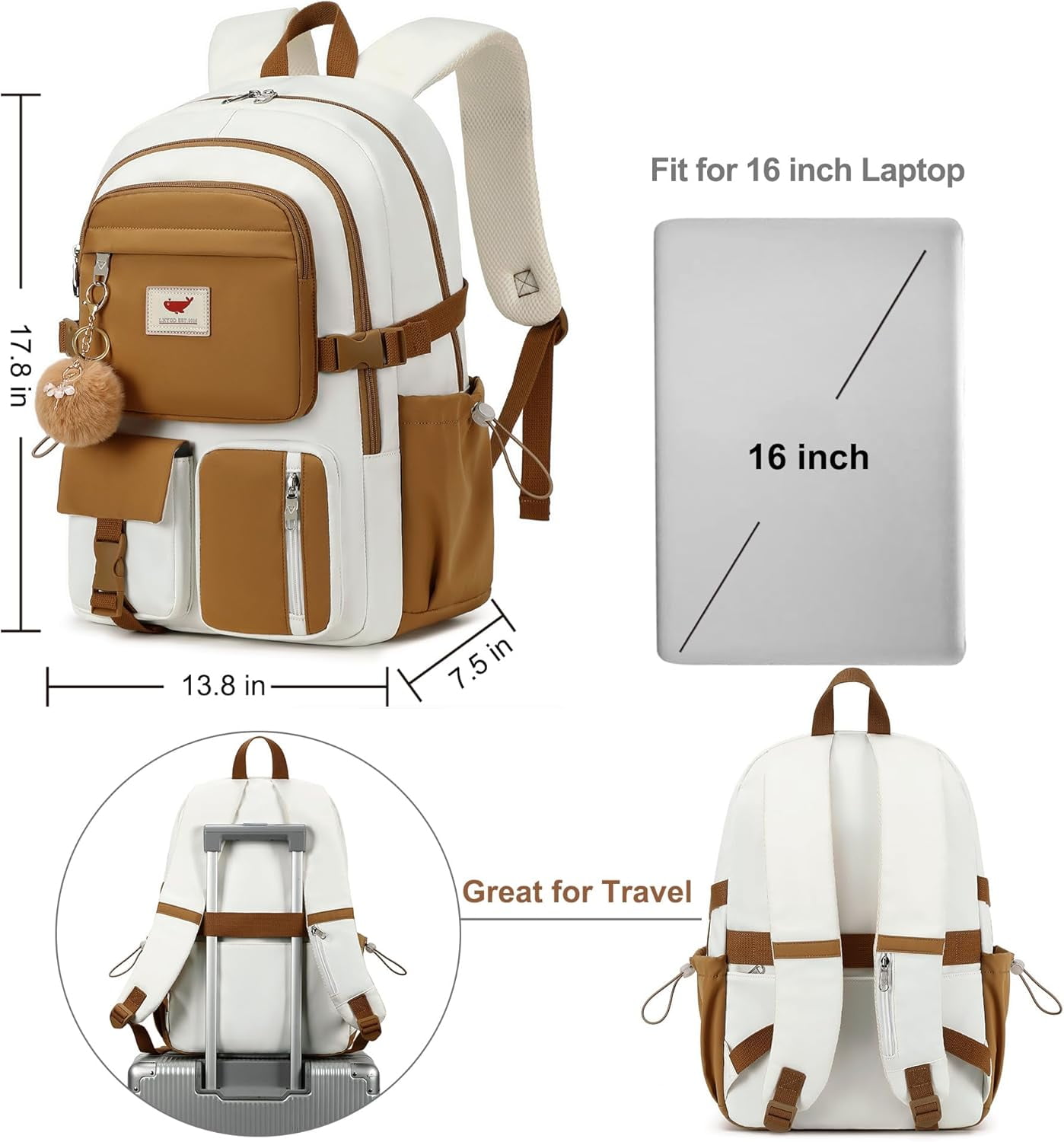 AO ALI VICTORY Laptop Backpack 15.6 inch Backpack Anti-theft Travel Backpack Large Schoolbag Teenagers(Beige Khaki)