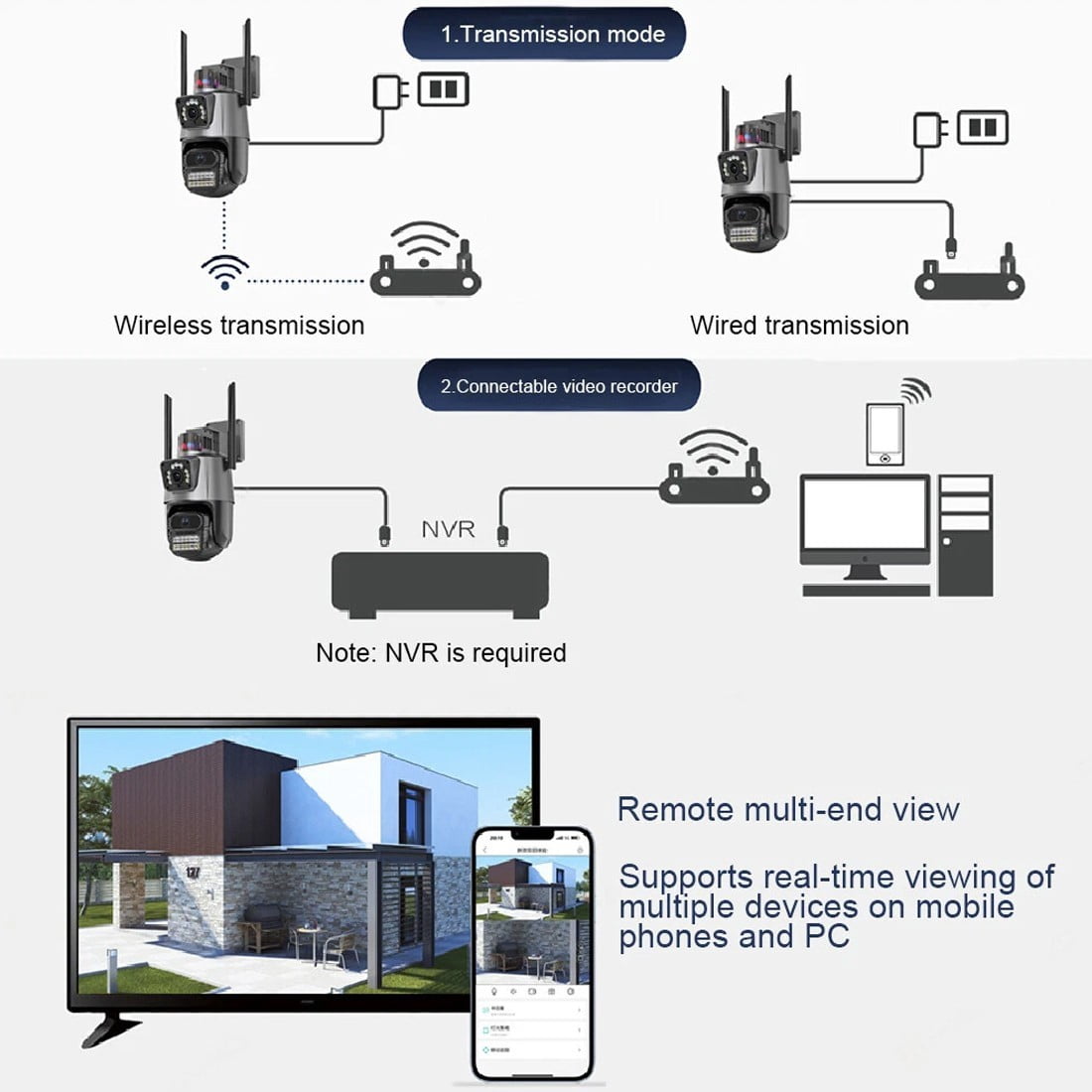 Outdoor Security Camera 4K 8MP HD Dual-Lens Wifi PTZ Surveillance Camera,Auto Tracking,Surveillance Police Light Alarm,Color Night Vision