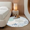 thumbnail image 3 of 5ft Round Rug Coastal Area Rugs for Living Room Bedroom Washable Non Slip Circle Rug Low Pile Soft Summer Beach Nautical Coral Starfish Indoor Floor Carpet for Kitchen Entryway Office Dining Room, 3 of 9