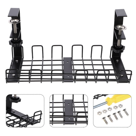 ROMANSENTIAL Under Desk Cable Rack Black Wire Storage Shelf for Neat Home and Office Wire Storage