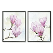 Stupell Pink Magnolia Flower Blossoms Botanical & Floral Painting Black Framed Art Print Wall Art, Set of 2