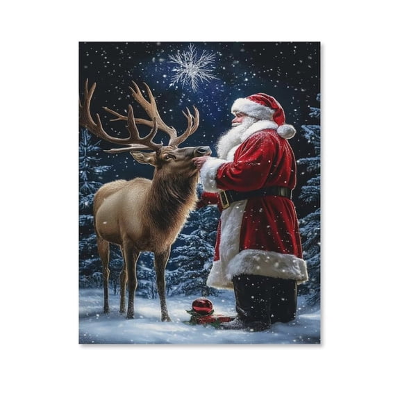 Santa Claus And Reindeer Christmas Series Poster Canvas,Suitable for Home Decoration,Dining Room Decor, Bedroom Art, Wall Decor Living Room, Wall Art, Frameless 8x10inch