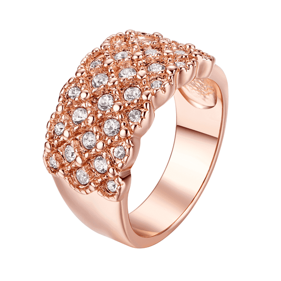 Yoursfs Chunky Gold Band Rings for Women Sparkly Cubic Zirconia Rose Gold Plated Wide Index Finger Rings Prom Costume Jewelry (Size 6)