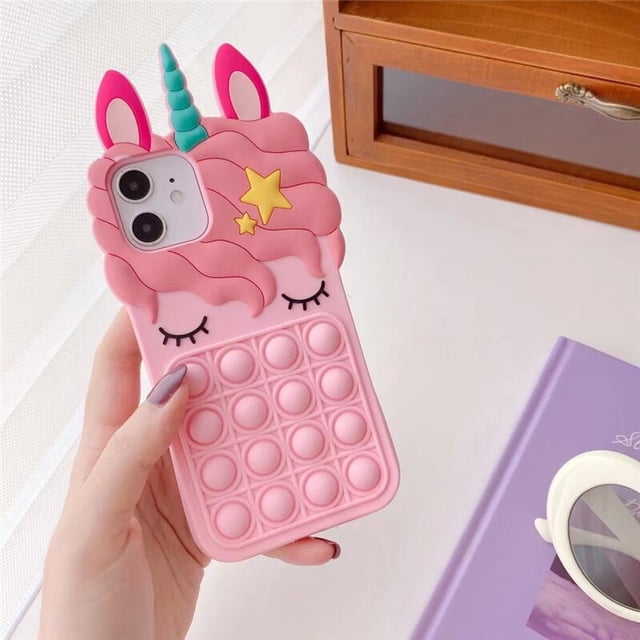 Pop Fidget Toys Bubble Case para iPhone 11 12 13 Pro X Xs Max XR 6 6s 7 8 Plus 5 5s SE Mini Unicornio de dibujos animados Funda de silicona suave Tan Jianjun unisex