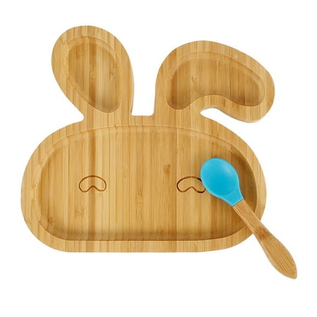 

Egdank Baby Toddler Bunny Suction Plate Stay Put Feeding Plate Bamboo Feeding Plates with Soft Tip Spoon Baby Toddler Suction Removable Silicone Plate-White