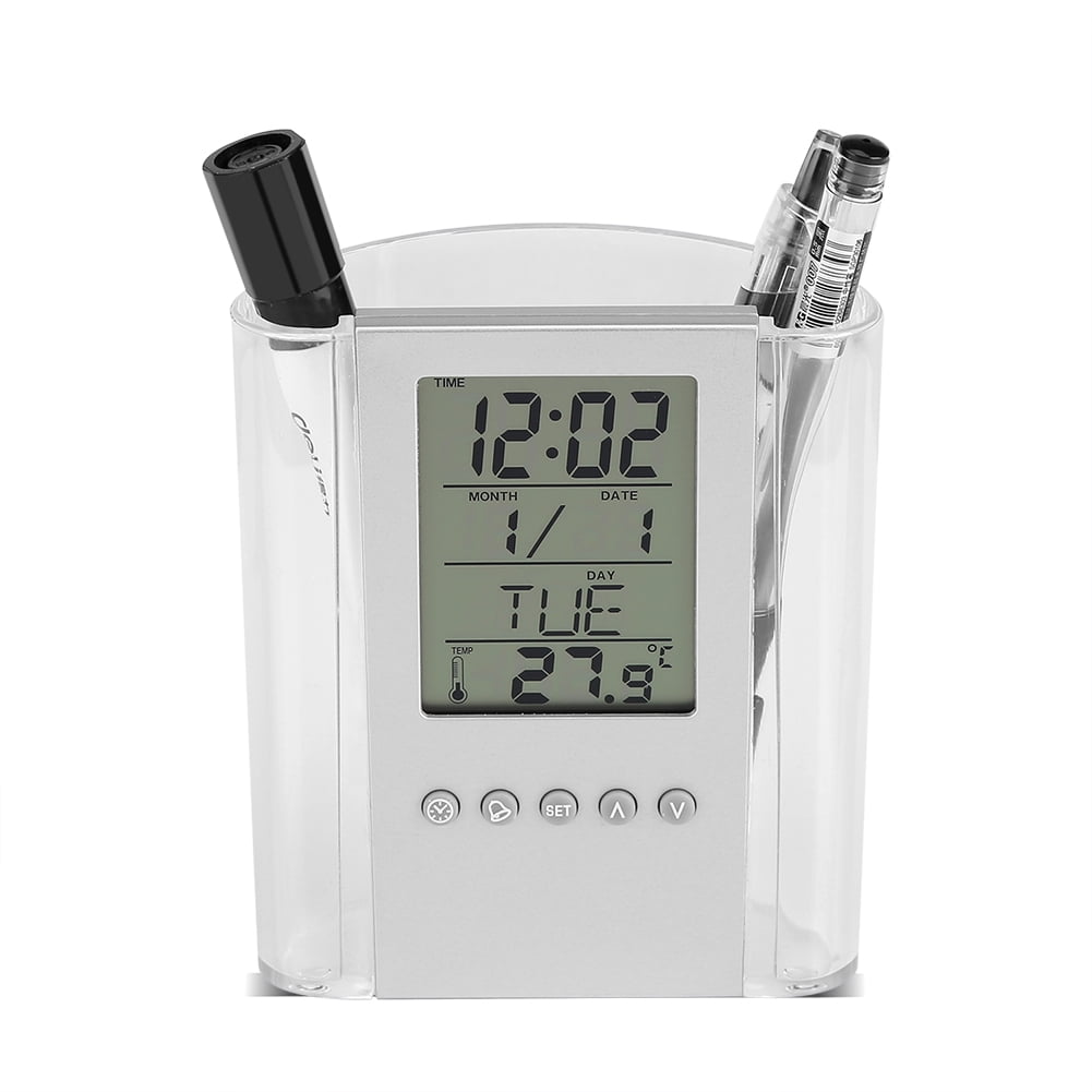 EECOO Multifunctional Pen Pencil Holder Digital Desk Alarm Clock
