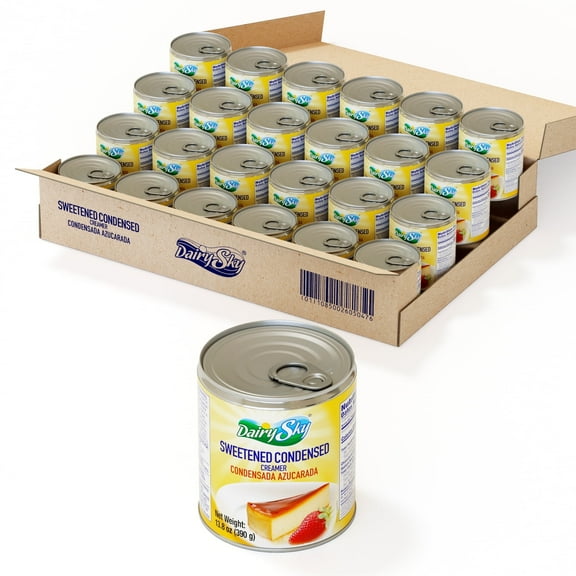 DairySky Sweetened Condensed Creamer, Milk-Based, Canned, 13.8 oz, Shelf-Stable, for Coffee, Baking & Desserts, Pack of 24