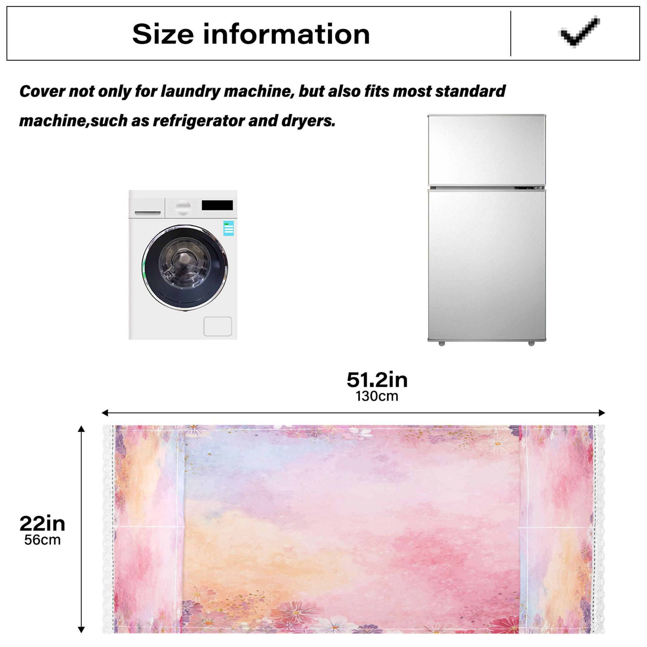 Dustproof Washing Machine Cloth Washer and Dryer Top Covers, Fridge Dust Cover, With Storage Bags Colorful Pastel Floral Pattern