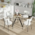 thumbnail image 2 of KATBOC 5-Piece Dining Set, 38.9in Round Glass Table with 4 Velvet Chairs, Modern Minimalist Kitchen Dining Set for Small Space, Office, Living Room, White, 2 of 8