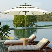 Ainfox 10ft Patio Umbrella 3 Tiers,Outdoor Table Market Umbrella w/Tilt Adjustment and Crank for Garden,Deck,Beach,Backyard,Pool,White