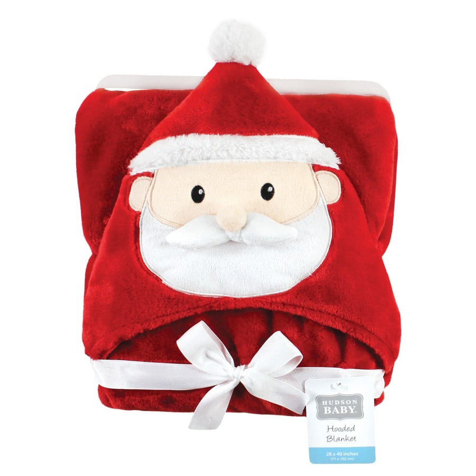 Hudson Baby Unisex Baby and Toddler Hooded Animal Face Plush Blanket, Red Santa, One Size