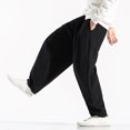 thumbnail image 5 of Men's Casual Loose Solid Color Linen Pants, Cotton Linen Wide Leg Harem Trousers Chinese Style for Bohemian Fashion and Comfort,Black,L, 5 of 8