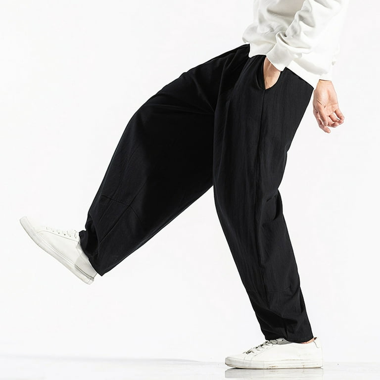 QWANG Men's Casual Fashion Solid Color Cotton Linen Pants Comfortable  Breathable Trousers