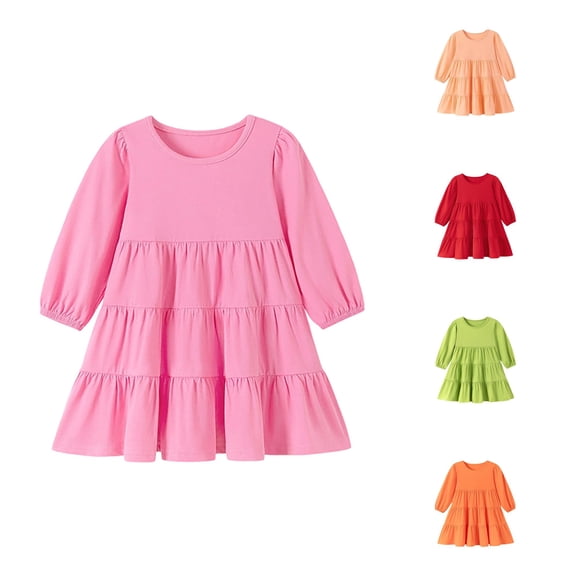 Vividxx Girls Dresses Long Sleeve Fall Dress Ruffle A-Line Cute Casual Dress Solid Color Daily Wear Party 7-8 Years