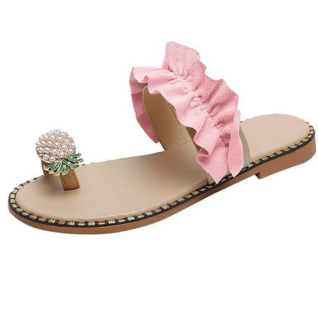 

Flip Flops for Womens Clip Toe Sandals 2023 Summer Boho Pineapple Slip on Slide Sandals Beach Casual Slippers Shoes