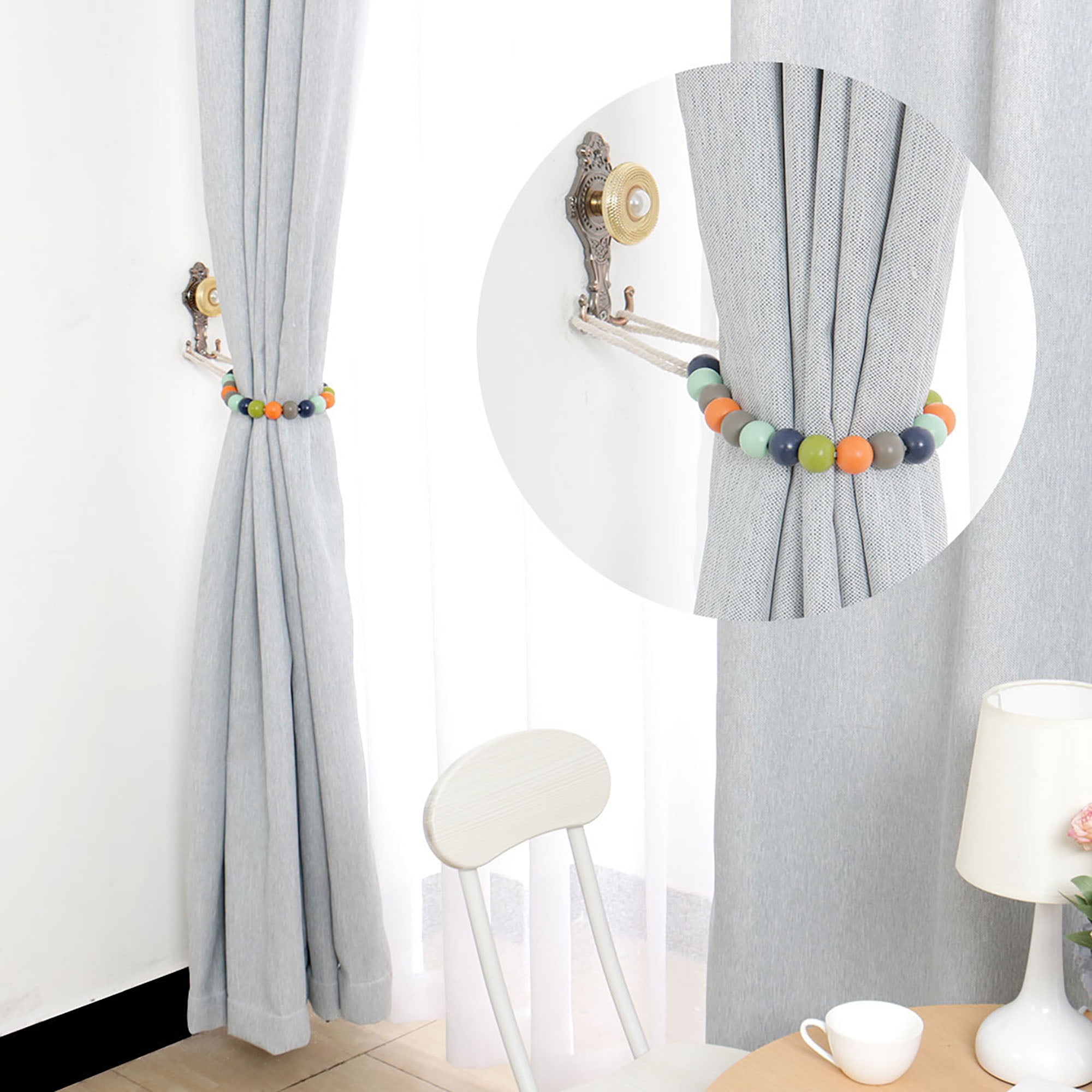 Curtain Tieback Window Curtain Wooden Beads Tiebacks Clips Holder